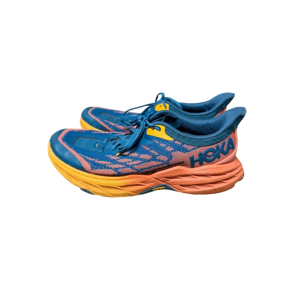 Hoka Women's Speedgoat 5 Blue Orange Trail Running Shoes Size 10 Wide